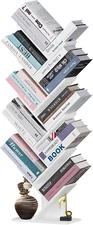 10 Tier Tree Book Shelf, Floor Standing Wood Bookshelf for Narrow Space, Storage