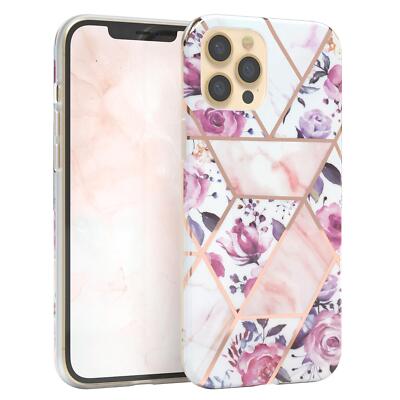 Für Apple iPhone 12 Pro Max IMD Schutzhülle Handy Hülle Blumen Marmor Rose Gold