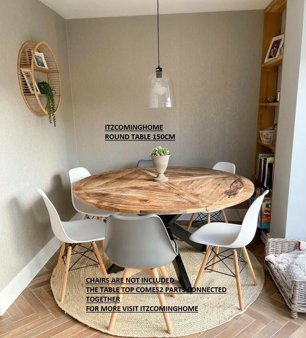 Wooden Handmade Dining Table Kitchen Round Dining Table Solid Wood 150cm brown