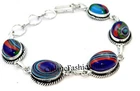 Rainbow Calsilica Gemstone 925 Sterling Silver plated Bracelet 8" Women Jewelry