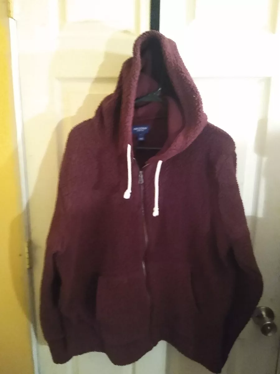 Arizona Jean Co Men s Full Zip Sweater Hoodie Burgundy Long Sleeve Size XL