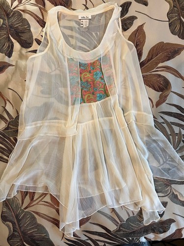 Hippie Retro Boho Tunic Tank Cool Top Sheer Sleeveless Blouse L NEW - Picture 2 of 7