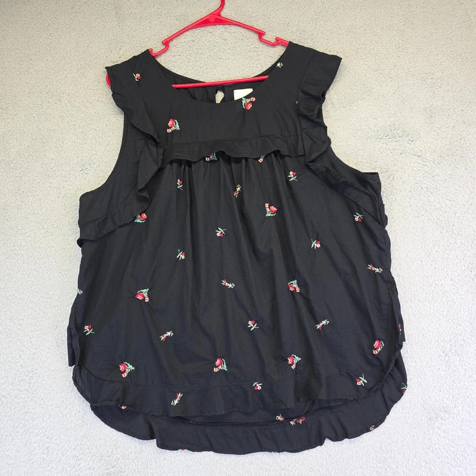 Lauren Conrad Top Womens XL Black Floral Embroidered Ruffle Dainty Whimsigoth - Image 2 of 4