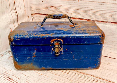 collapsable tackle box Vintage Heavy Duty Blue Tool Tackle Box with Collapsible Shelf