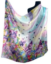 Hand Painted Silk Scarf "Lilac" Natural Square Silk Scarf Gift for Her 36 "/ 36.
