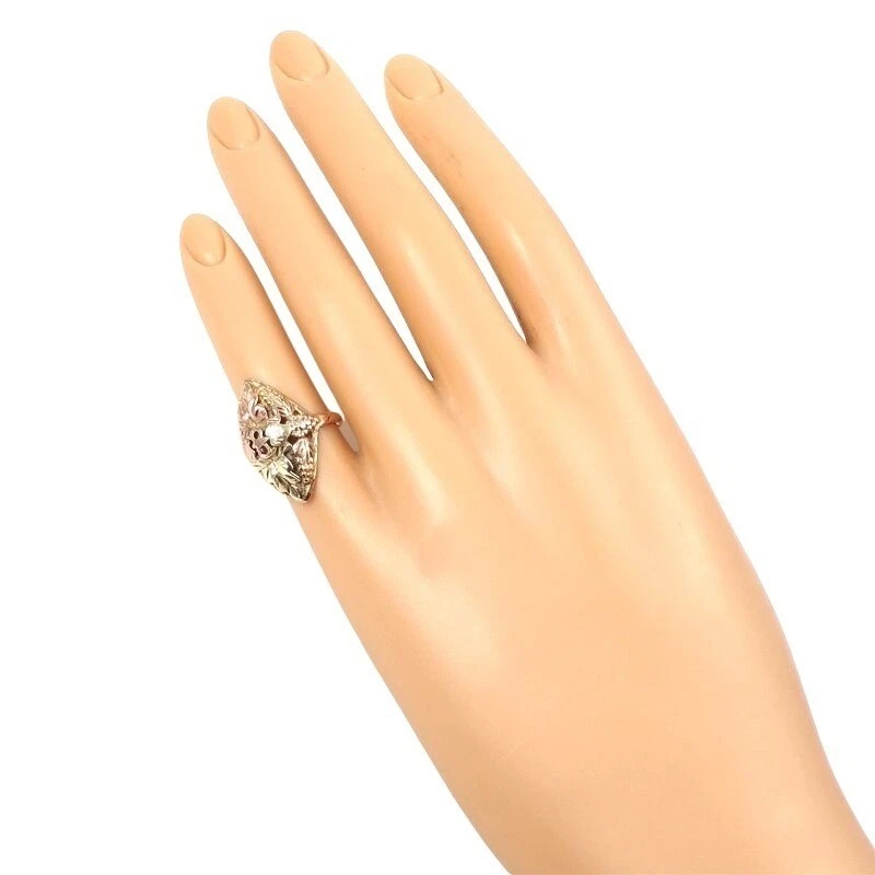 Anillo Cúpula Nudillo Pinky Hoja Oro Multi Tono Sólido 10K Talla 3 Foto 3 de 4