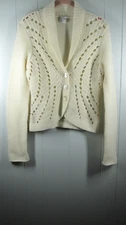 Evelyn Sweater Women's M Ivory Knit Angora/Wool Blend Shell Buttons Cottage Core