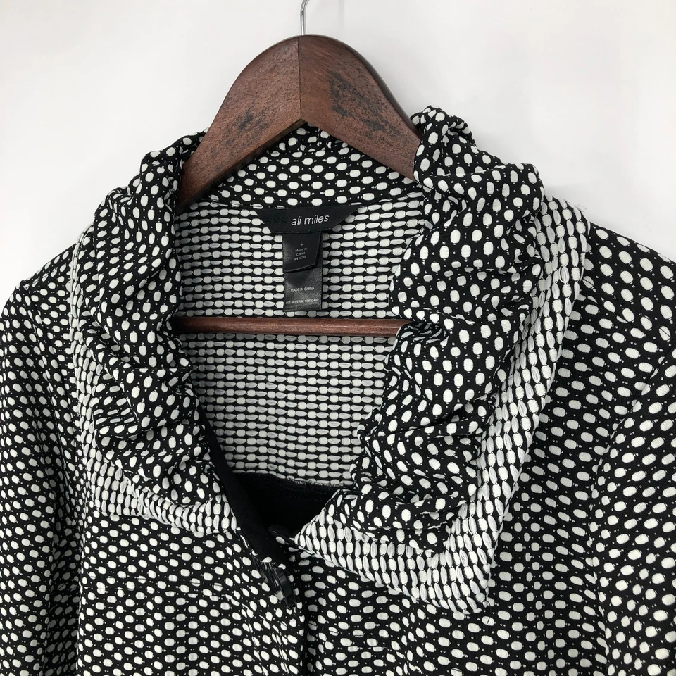 Chaqueta Cárdigan Ali Miles Mujer Grande Negro Blanco Artístico Lunares Botones Grandes Foto 2 de 4