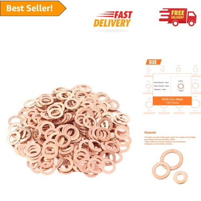 #ad Versatile Copper Flat Washers Set 100 Pieces M10x14x1.0mm for Any Application $16.73