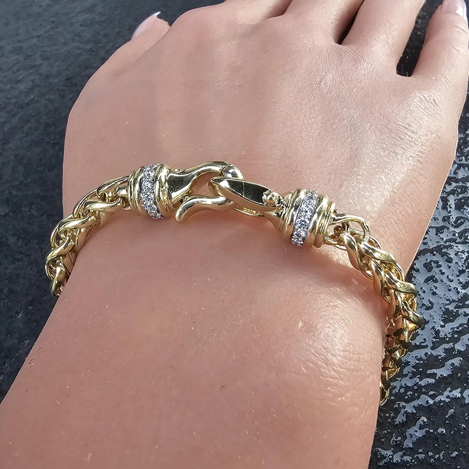 Brazalete Cadena Trigo David Yurman Oro Amarillo 18k Diamantes Hebilla 38.1g 7.5" Foto 4 de 4