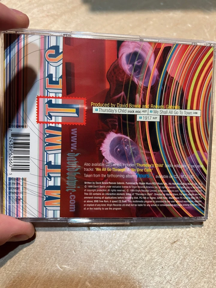 David Bowie CD Thursday's Child Single Rock Mix Bonus Tracks UK 1999 Album RARE Foto 4 de 4