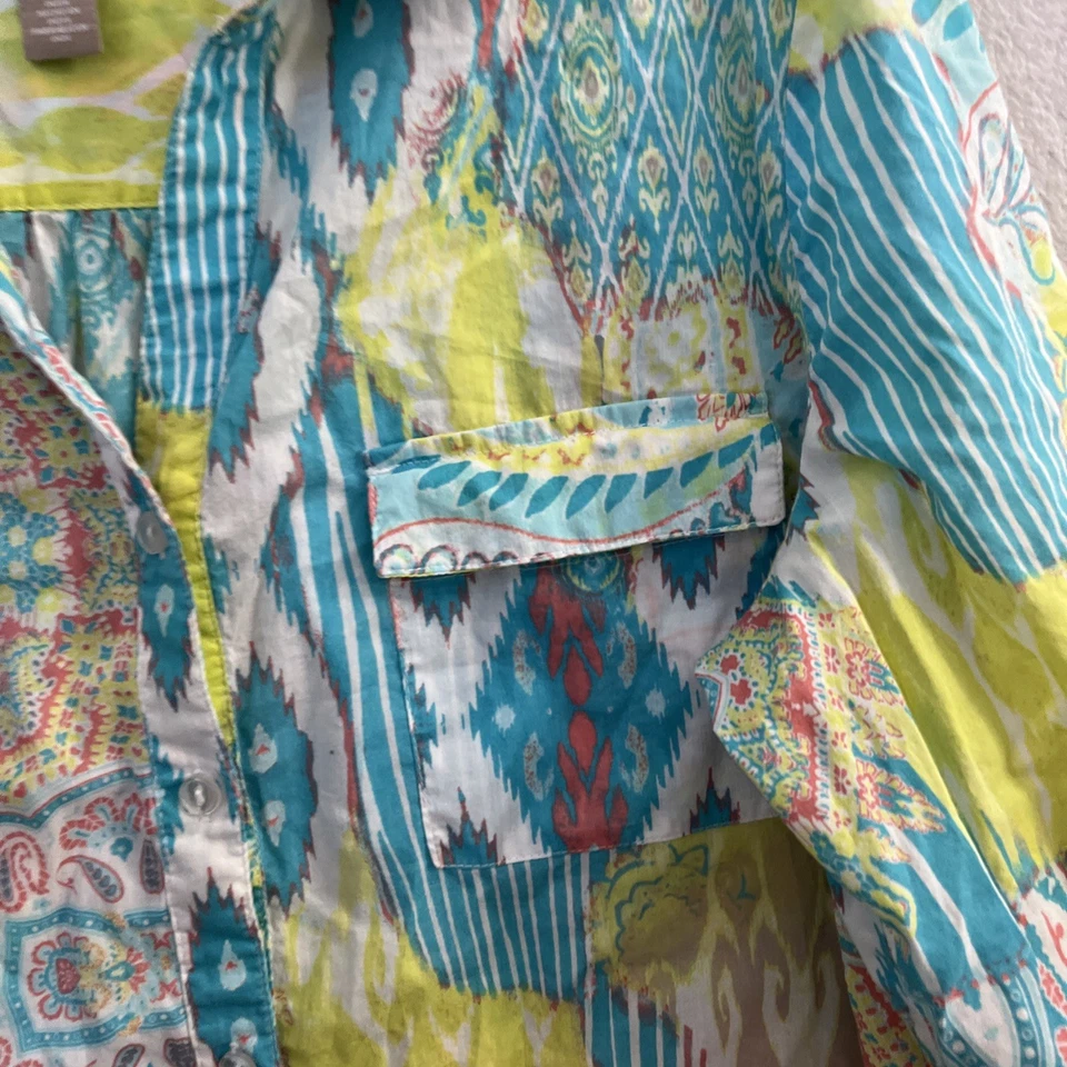 Chico's Womans Button Up Top Multicolor Geometric Large Cotton Long Sleeve - Image 2 of 4