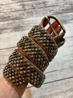 Vintage Studded Leather Belt Brown Wide Punk Rock Y2K Biker Festival Boho