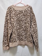 Wonder Nation Girls Brown Large Sweater Cheetah Tiger Cat Print Ribbed Trendy