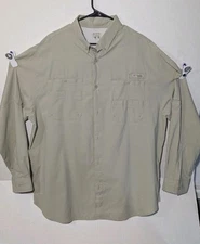 Mens Columbia Long Sleeve Omni Shade Sun Protection Khaki Button Up Shirt XL PFG