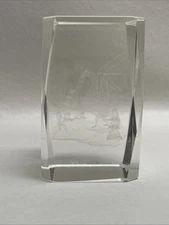 3D Laser Etched Glass Fire Breathing Dragon & Dragon Slayer Paperweight 3"