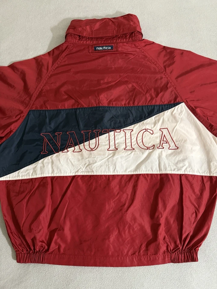 Vintage Nautica Striped Windbreaker Jacket Large Spell Out Hip Hop Preppy 90s - Image 4 of 4