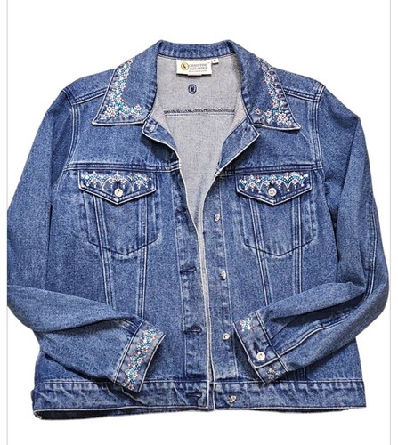 Vintage Christine Alexander Größe M 100% Baumwolle Jeansjacke Damen Strass / - Bild 12 von 12