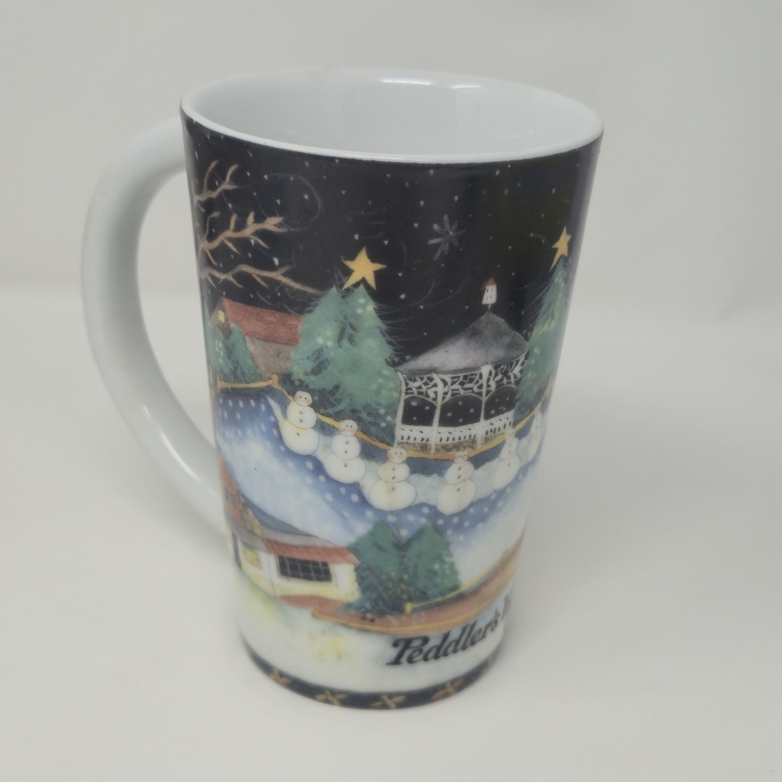Peddler's Village Tall Latte Mug Winter Snowmen Festive Christmas Souvenir Cup image 4