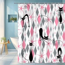 Black Cat Diamond Print Shower Curtain