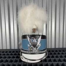 Vintage Marching Band Shako Hat Plume Military Blue Eagle Insignia Plume Case