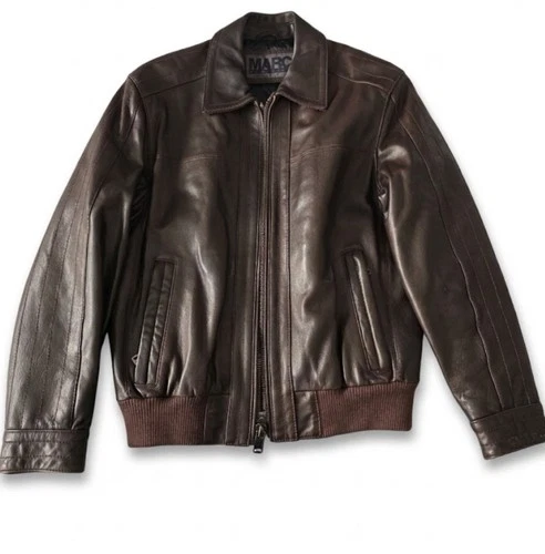 Marc New York  Men's Brown Leather Bomber Jacket Quilted Lined Sz M video thumbnail
