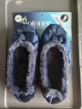 New Isotoner Womens Navy Blue Crushed Velour Memory Foam Bedroom Slippers M