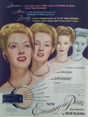 1957 Bourjois Evening in Paris face powder vintage cosmetic ad