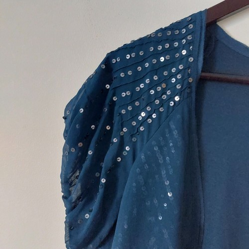 NEW Principles 100% Silk Womens Bolero Caridgan Size 18 Turquoise Sequins Party - Picture 4 of 15