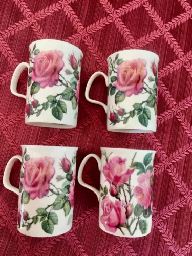 New 4 English Rose Roy Kirkham China Dessert Luncheon Gold Trim Tea Cup Mug