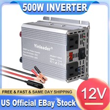 500W Power Inverter DC 12V to 110V AC Converter with 3.1A USB LED Display Clip