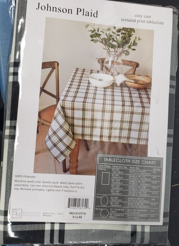 Fabric Printed Tablecloth 60"x84" Oblong, WHITE, BLACK & GREY, JOHNSON PAID, BM - Picture 11 of 11