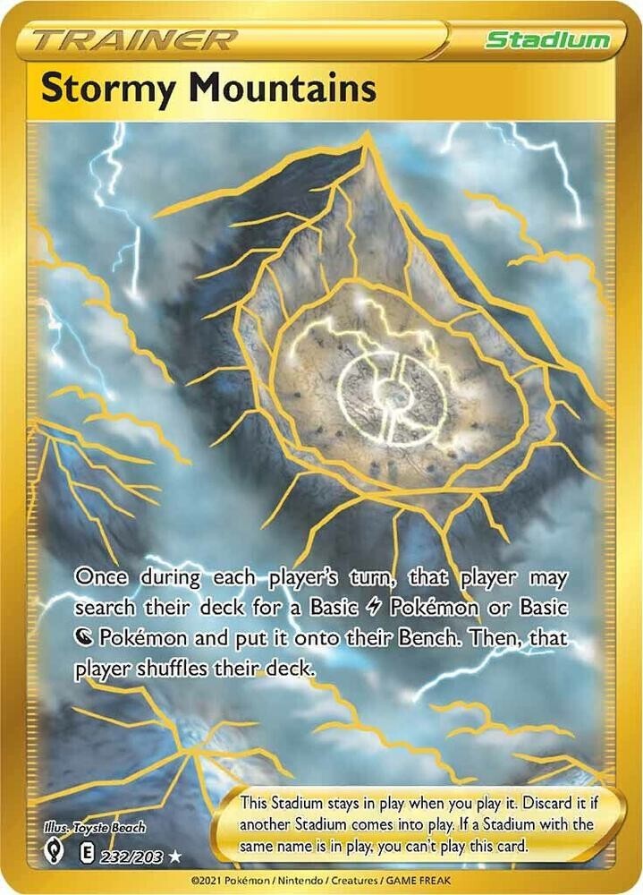 Stormy Mountains - 232/203 - Pokemon TCG Evolving Skies - NM - Gold Secret Rare