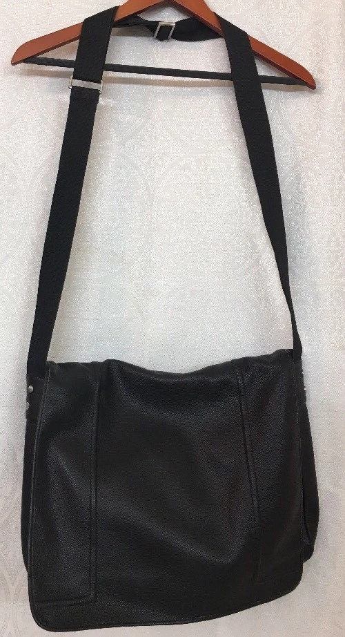 Lanvin Messenger Bag Bookbag Computer Bag Black Leather Large Nylon Lining