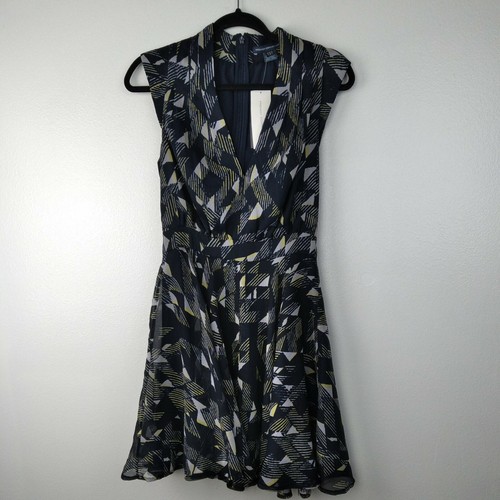 French Connection Dress Womens Size 4 Black Beach Wave Cap Sleeve Flared
