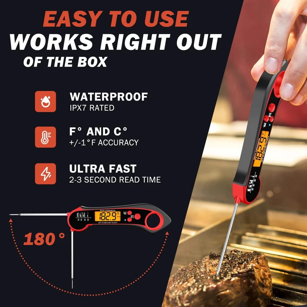 Meat Thermometer Digital, Instant Read Meat Thermometer for Grill and Cooking, I