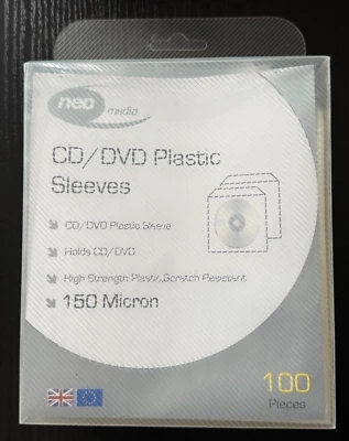 UC MEDIA Neo Media 100 x 150 Micron Clear CD/DVD Plastic Sleeves High Strength Brand New