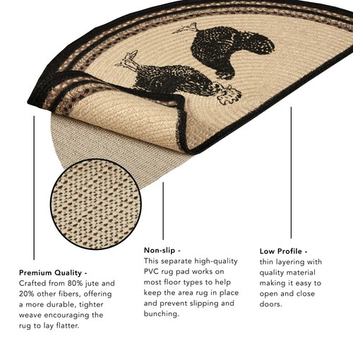 Braided Rooster Hearth or Doorway Rug Half Circle w/ Nonslip Pad 33" Sawyer Mill - Picture 8 of 11