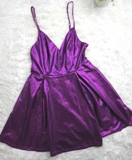 [475] LuLus Size M Purple V Neck Strap Purple Sparkle Fit & Flare Dress 