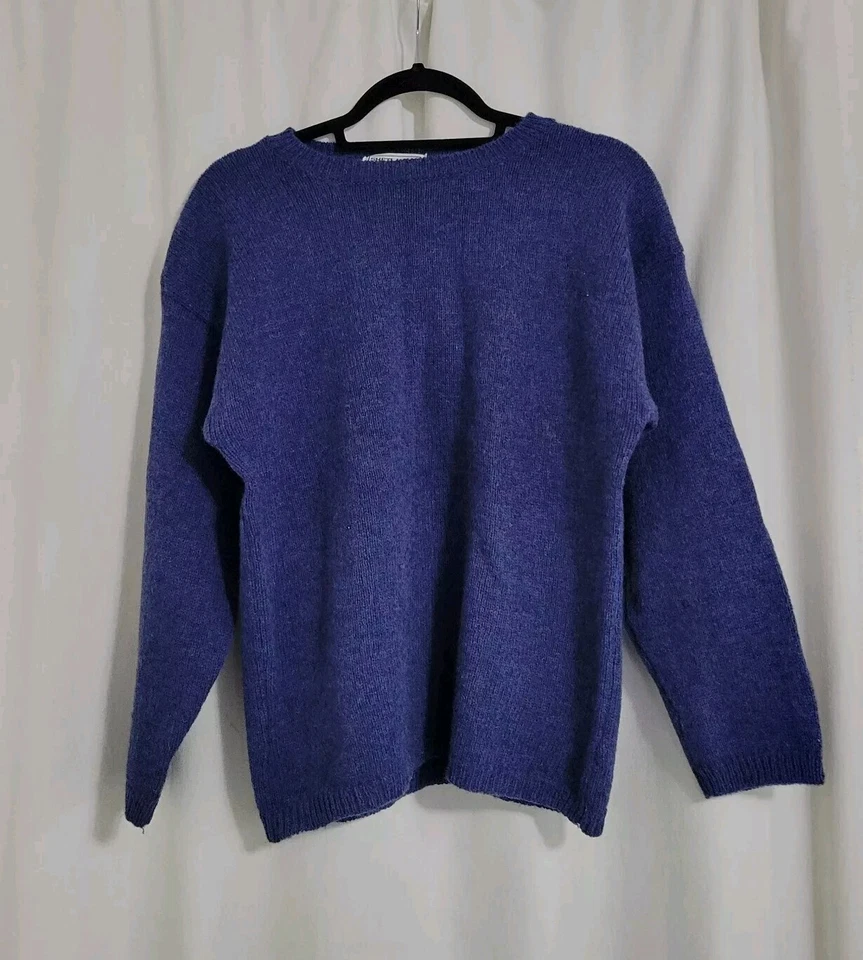 Suéter de Lana Shetlander Cuello Redondo Azul Preppy Caballo Loco *Sin Etiqueta de Talla Foto 2 de 4