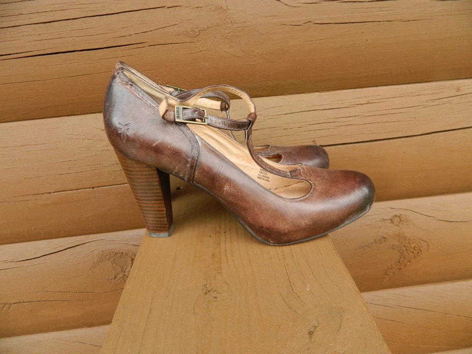 De Colección Zapatos Frye Tacón Miranda Correa en T Cuero 9 M Hippie Mod Festival Boho Foto 4 de 4