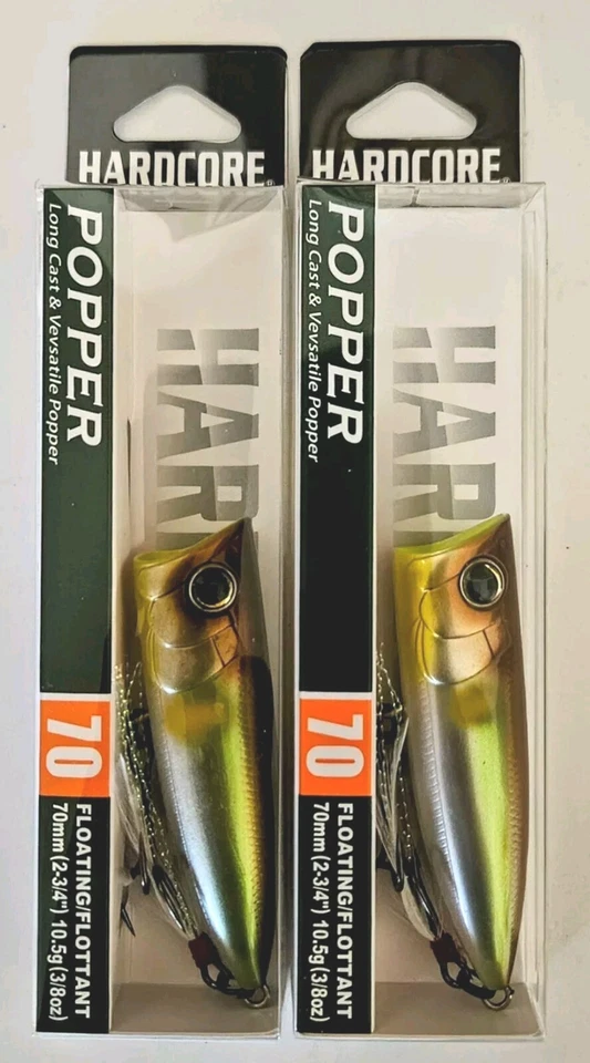 (Juego de 2) Señuelos Duel Hardcore Popper 70F Topwater 3/8oz 2-3/4" Metálicos Ght Ayu Foto 4 de 4