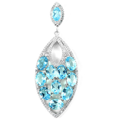 GENUINE AAA SWISS BLUE TOPAZ & WHITE CZ STERLING 925 SILVER PENDANT ...