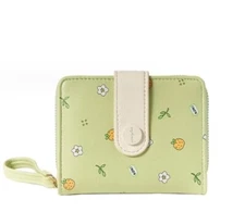 Pastel Green Flower & Fruity Mini Zipper Wristlet Wallet