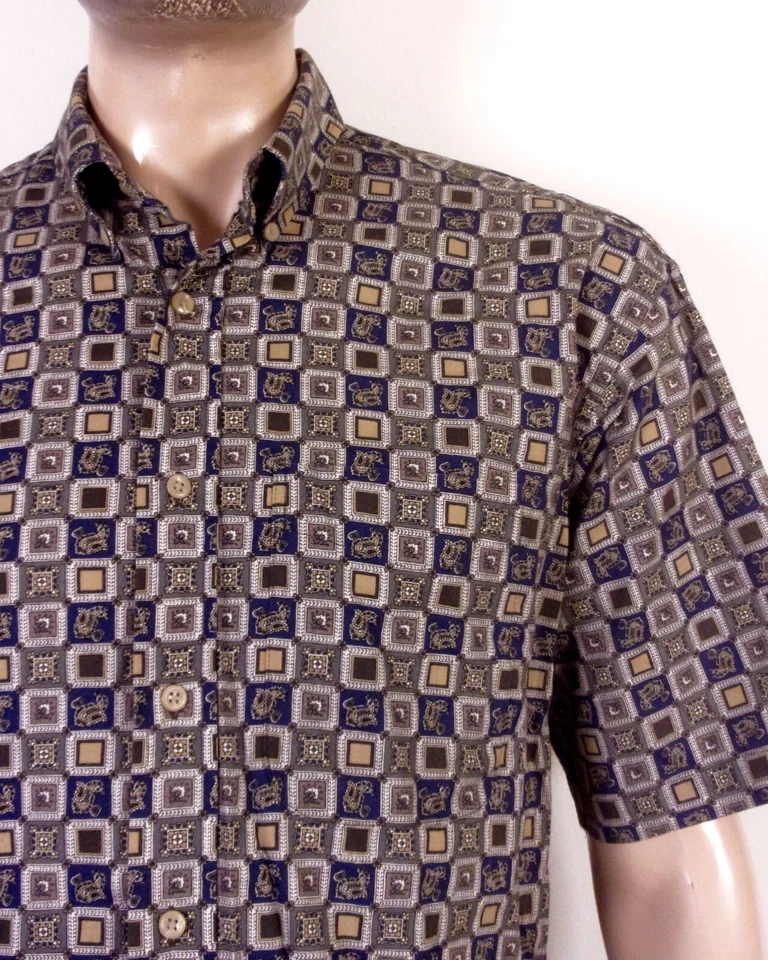 vintage 80s 90s does the 50s Natural Issue OCBD Shirt Button Paisley Lounge LT - Image 2 of 4
