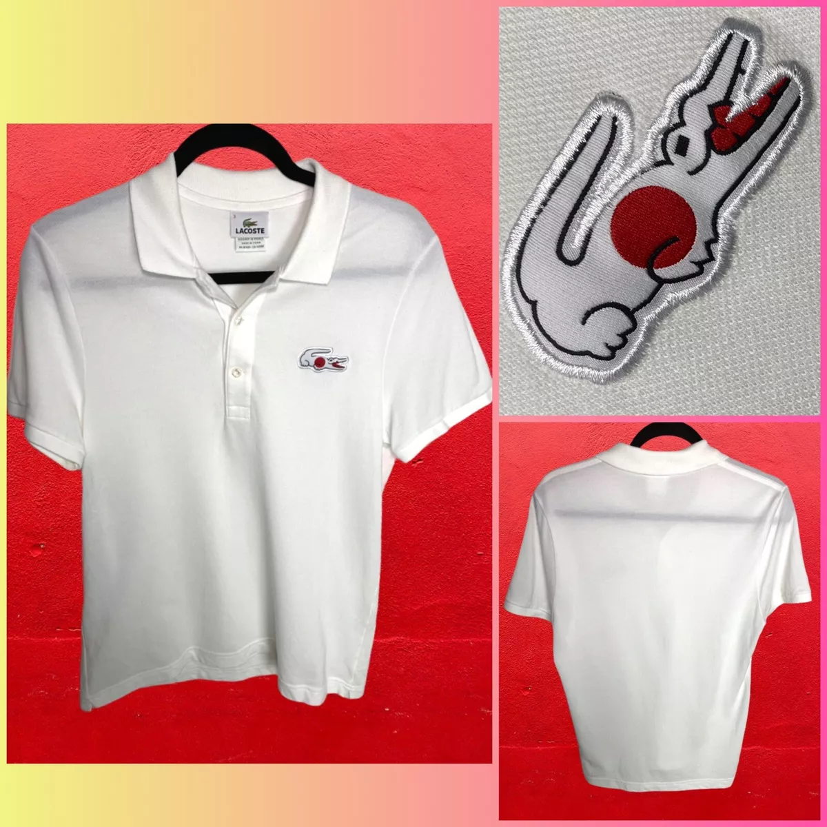 LACOSTE Large Japanese Flag Crocodile Gator White Polo Shirt Men's 3 /  Small | eBay