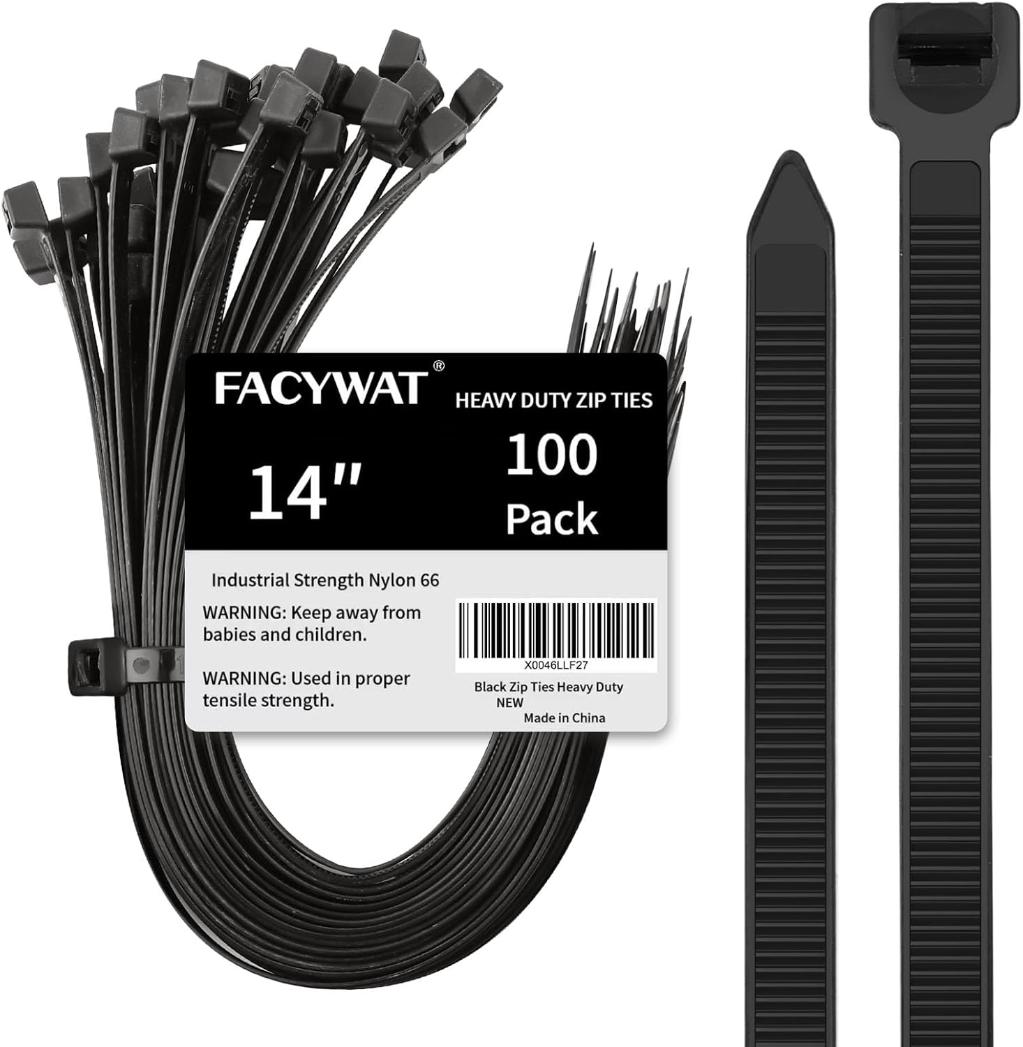 Heavy Duty Black Zip Ties 14 Inch 100 Pack 200 LB Tensile Strength Outdoor Use