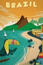 Brazil Travel View Parrot Original Vintage Wall Art Home Decor - POSTER 20x30