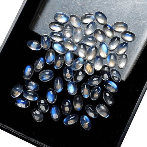 59 Pcs Madagascar Natural Rainbow Moonstone 5mmx3mm Oval Cabochon Gemstones Lot - Picture 6 of 10