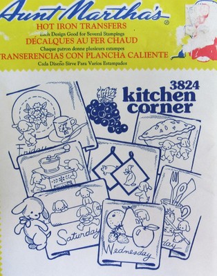 Aunt Marthas 3824 Kitchen Corner Days of Week Towels Embroidery Transfer Pattern
